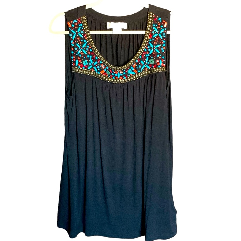 Michael Michael Kors women’s black top beaded size 1x boho artsy embellished